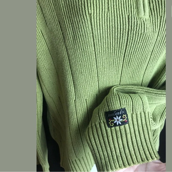 ICELANDIC DESIGN 1/4 Zip Sweater Green Ribbed Knit Collared Cotton Pullover - Picture 5 of 9